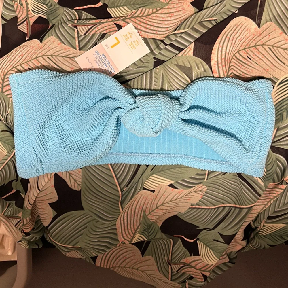 NEW Primark Swim Strapless Bikini Top Textured Aqua Blue Womens Size Large - Picture 1 of 6